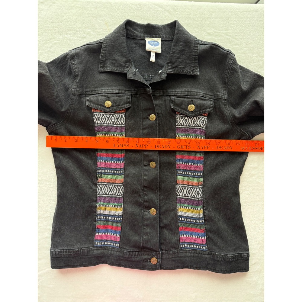 Vintage Diane Gilman DG2 Black‎ M Denim Embroidered Jean Jacket Western Aztec - Picture 13 of 16